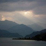 Sunset through storm clouds in Pokhara, Nepal