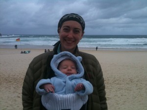 Akiva and I at Bondi Beach, the finish line for the famous City to Surf (City2Surf) race, where the wind made the surf very strong indeed!