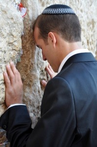 Rabbi Ben davening (praying) at the Kotel, the Western Wall, the Wailing Wall, in Jerusalem, Israel